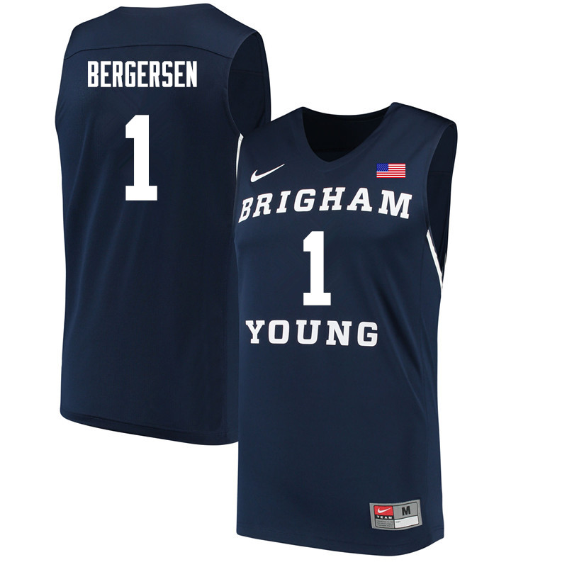 Men #1 Rylan Bergersen BYU Cougars College Basketball Jerseys Sale-Navy